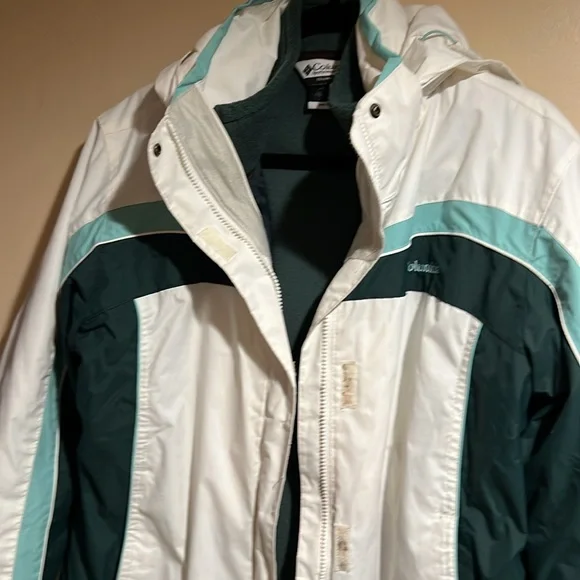 COLUMBIA SKI JACKET WOMEN'S MEDIUM W/ HOOD WHITE & GREEN - Picture 1 of 16